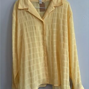 Vintage Yellow Sheer Button Down Gauze Summer Shirt Top - Size 16-Large